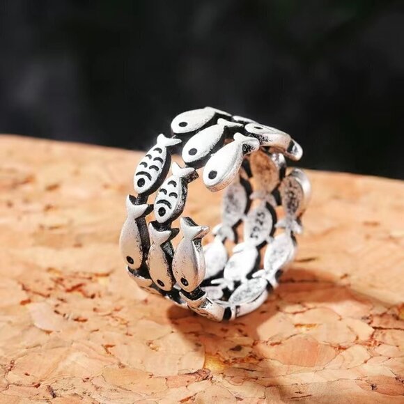 Silver 925 Fish Boho Ring #806 - Picture 7 of 10